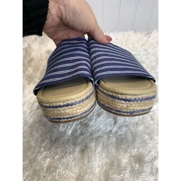 Blue Striped Platform  Espadrille Mule Sandal Slide Sz 8 - Picture 2 of 7